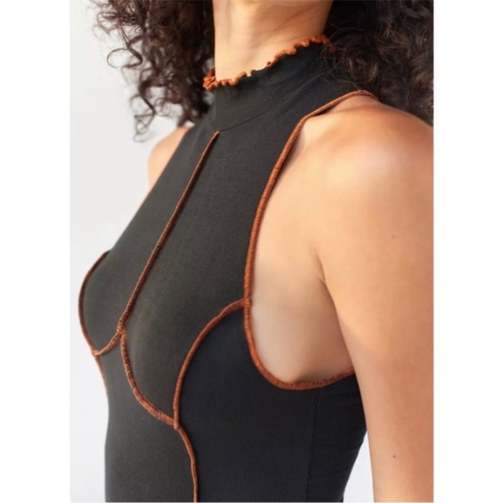Urban Outfitters | UO Deja Seamed Mini Dress Sleeveless Ribbed Black New Medium - Picture 5 of 13